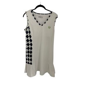 Sergio Tacchini tennis dress ruffle argyle print panel  black/white Size Medium